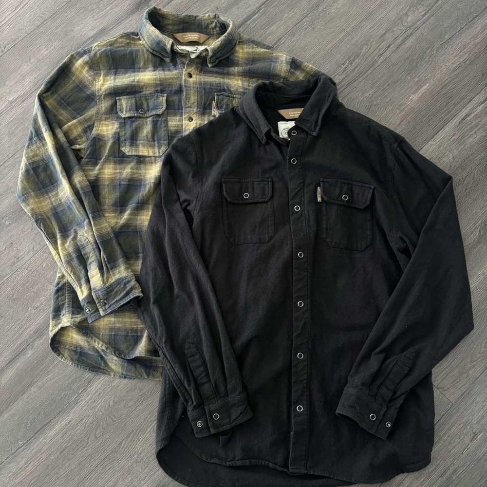 Biltwell Hi Test Flannel Men’s M Motorcycle Shirt Black Green Snap Lot of 2